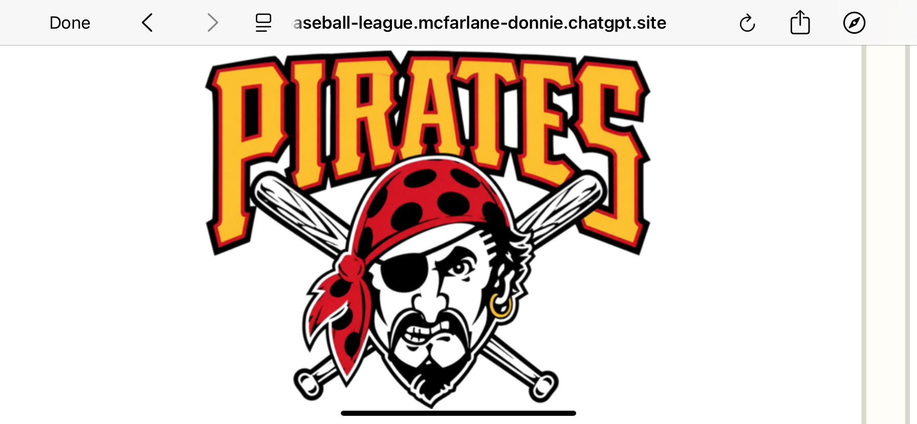 Parkhurst Pirates logo: pirate with crossed bats beneath gold Pirates lettering